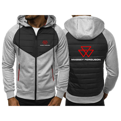 2025 Spring Autumn Men's Massey Ferguson Logo Print Patchwork Hooded Hoodies Slim Comfortable Coat High Street Fashion Jacket