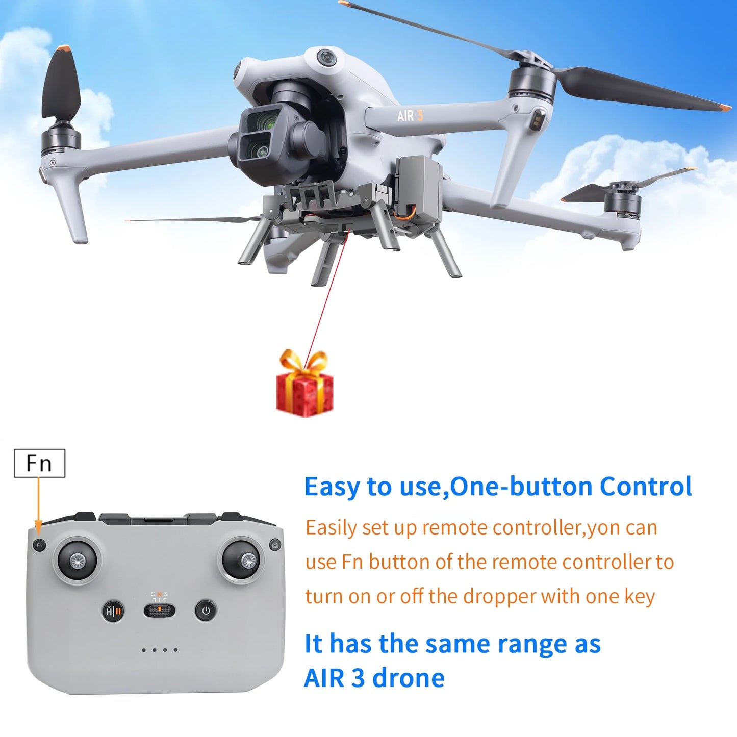 Airdrop-system för DJI Air 3S & Air 3 – 500g last, 200 kast, bröllop & frieri