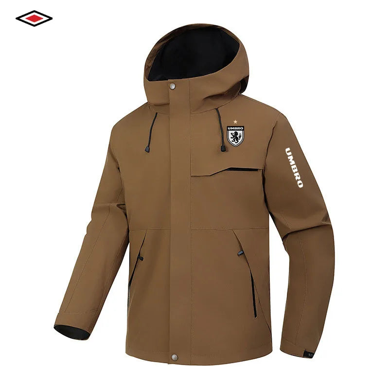 2026 UMBRO Men's Hooded Jacket Four-Season Business Outdoor Windproof And Water-Resistant Coat Hiking Apparel Motorcycle Jacket