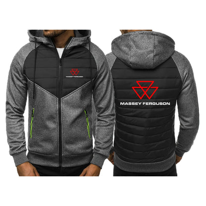2025 Spring Autumn Men's Massey Ferguson Logo Print Patchwork Hooded Hoodies Slim Comfortable Coat High Street Fashion Jacket