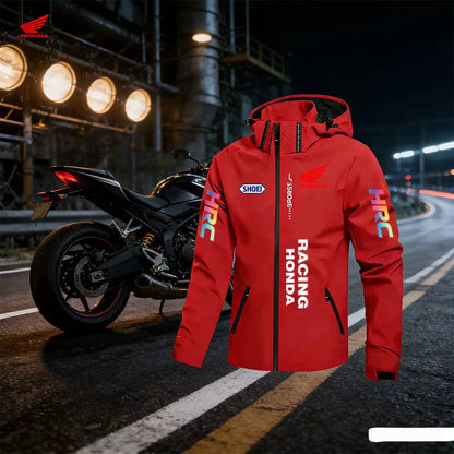 Honda Logo Comfortable Men's Windproof and Rainproof Jacket, Suitable for All Seasons, with a Brim and Solid Color Design. The H