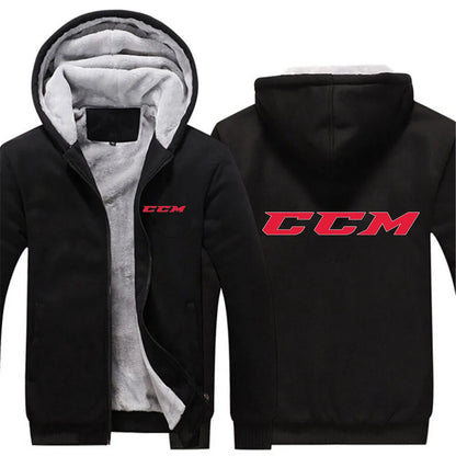 CCM Men's Winter Hoodies Thickened Warm Coat 2023 New Men Casual Coat Fashion Zipper Solid Color Fleece Long Sleeve Jacket Top