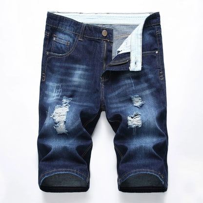 New Summer Vintage Washed Men Denim Shorts Casual Fashion Street Wear Ripped Hole Patches Distressed Male Straight Jeans Shorts