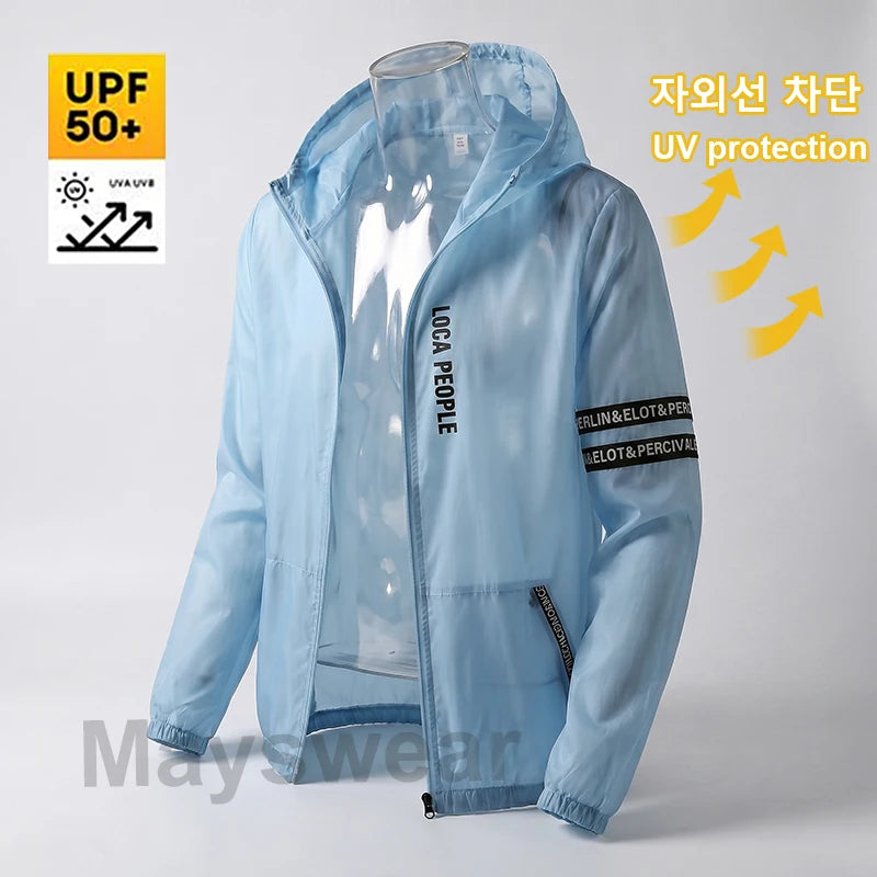 UPF50+ Summer Sun Protection Clothing Men's Casual Waterproof Quick-drying Bicycle Hooded Jacket Hiking Thin Skin Windbreaker