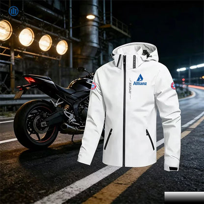 Allianz Brand Men's Hooded Windproof and Waterproof Jacket, Featuring a Detachable Hood and Zipper. Large-Sized Cycling Suit, a