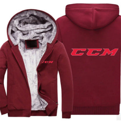 CCM Men's Winter Hoodies Thickened Warm Coat 2023 New Men Casual Coat Fashion Zipper Solid Color Fleece Long Sleeve Jacket Top