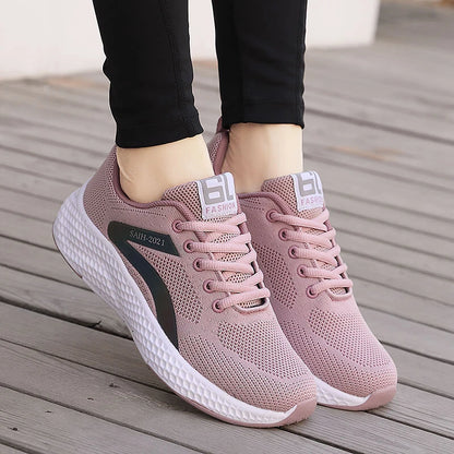 Women's Sports Shoes Comfortable Running Shoes Flying Knit Versatile Lace-Up Casual Shoes For Women Breathable And Fashionable