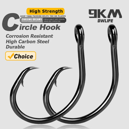 Fishing 5X Circle Hooks Saltwater 25~50Pcs High Carbon Steel Catfish Fishing Hook 5x Strong Wide Gap Non-offset Snapper Marlin