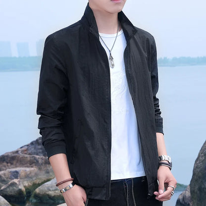 Summer UPF50+ Men's Sunscreen Jackets Lightweight Solid Color Thin Skin Coats Breathable UV Protection Shirts Ice Silk Clothing