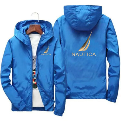 Spring and Autumn Men's Casual Long-sleeved Hooded Jackets, Hiking Raincoats, Outdoor Waterproof Fishing Windbreakers