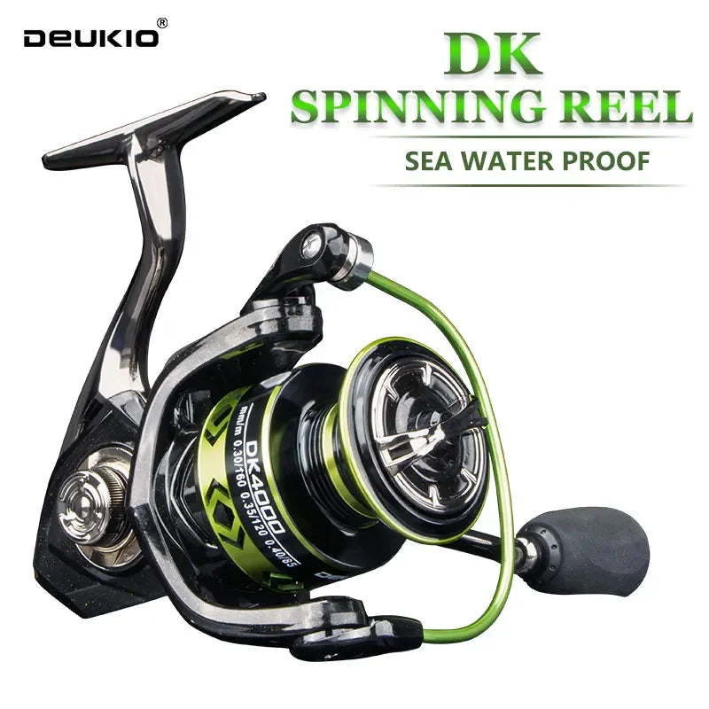 DEUKIO Sea Fishing Spinning Reel 5.2:1 Gear Ratio 12kg Max Drag Power All Metal Carp Reel for Saltwater Freshwater