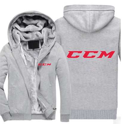 CCM Men's Winter Hoodies Thickened Warm Coat 2023 New Men Casual Coat Fashion Zipper Solid Color Fleece Long Sleeve Jacket Top