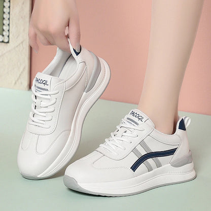 Spring Autumn Flat-Soled White Women's Soft Leather Sports Single Shoes Soft Sole Comfortable Thick Sole Travel Casual Shoes
