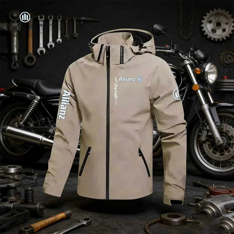 2026 Allianz Logo Men's Outdoor Casual Waterproof Raincoat - Lightweight Cycling Jacket - Hooded Street-Style Hiking Windproof J