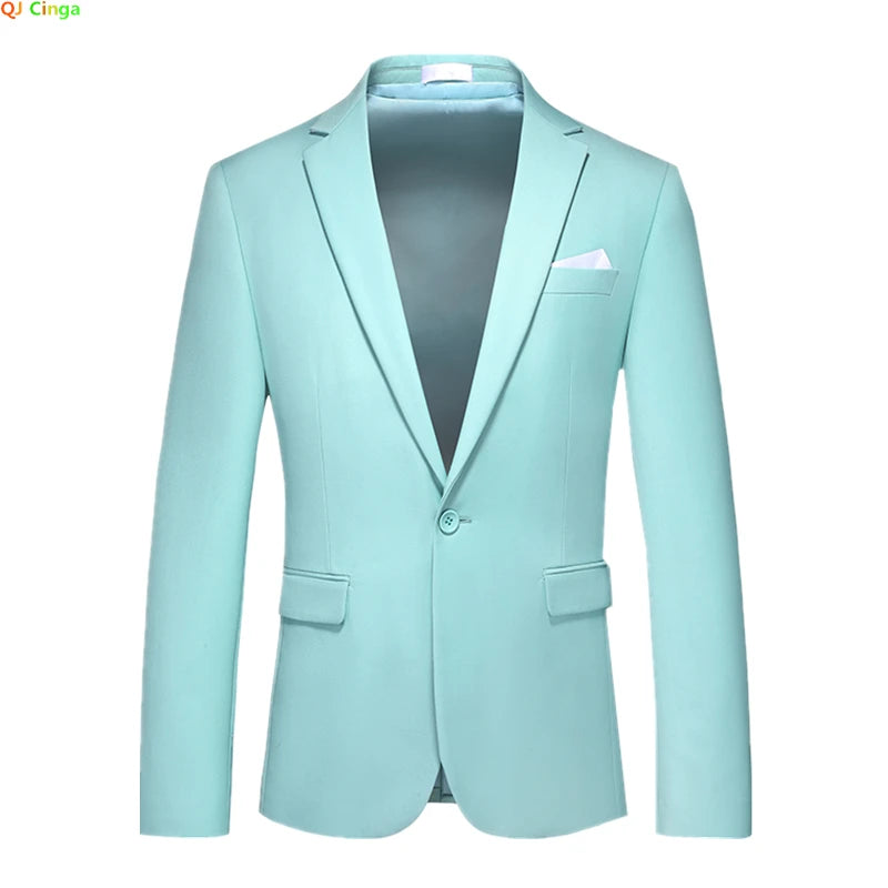 2026 New Men's Blue Suit Jacket, Single Button V-neck Dress Coat, Black Red Men Slim Blazer Spring Autumn Terno Masculino