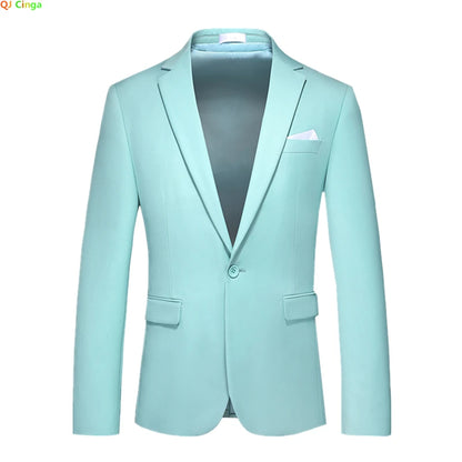 2026 New Men's Blue Suit Jacket, Single Button V-neck Dress Coat, Black Red Men Slim Blazer Spring Autumn Terno Masculino