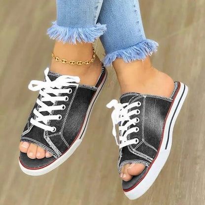 Women Slippers Open Toe Womens Canvas Shoes Lace Up Denim Beach Sandals Shoes Non Slip Summer Women Shoes Pantuflas Mujer