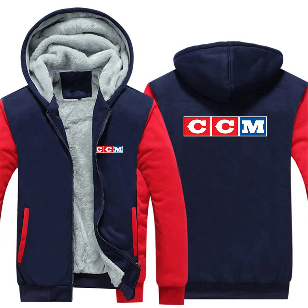 CCM Men's Winter Hoodies Thickened Warm Coat 2023 New Men Casual Coat Fashion Zipper Solid Color Fleece Long Sleeve Jacket Top