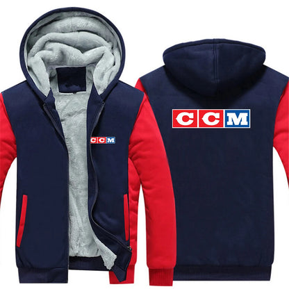 CCM Men's Winter Hoodies Thickened Warm Coat 2023 New Men Casual Coat Fashion Zipper Solid Color Fleece Long Sleeve Jacket Top