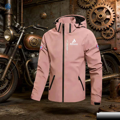 Allianz Brand Men's Hooded Windproof and Waterproof Jacket, Featuring a Detachable Hood and Zipper. Large-Sized Cycling Suit, a