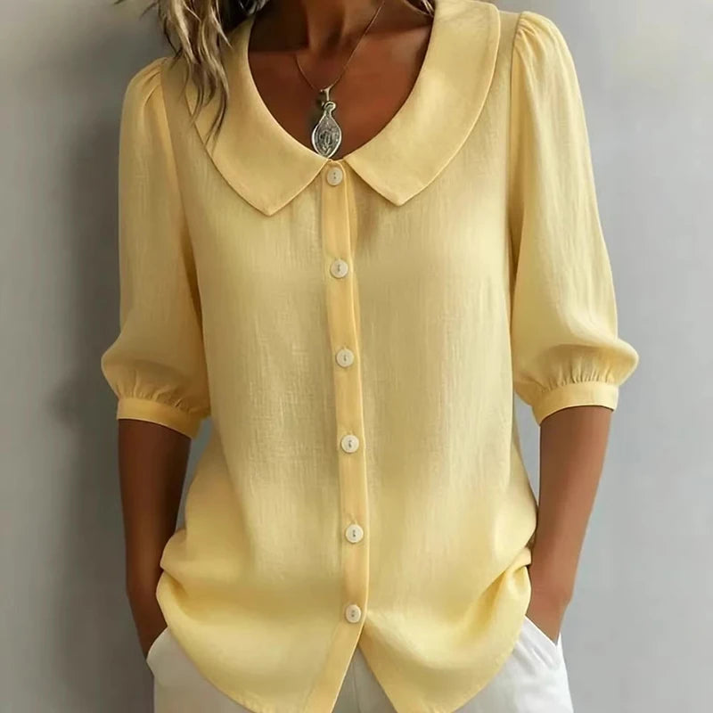 Summer Loose Shirt Women Button Tops Casual Cotton Linen Blouse Shirt Blusa Casual Short Sleeve Shirts For Women Thin Cardigan