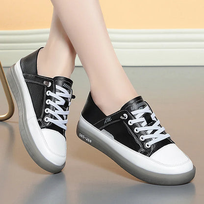 Women's Lace-up Breathable Soft Leather Sneakers  Casual Fashionable Sports Shoes Vulcanized  Summer Flat Low Heel Shoes
