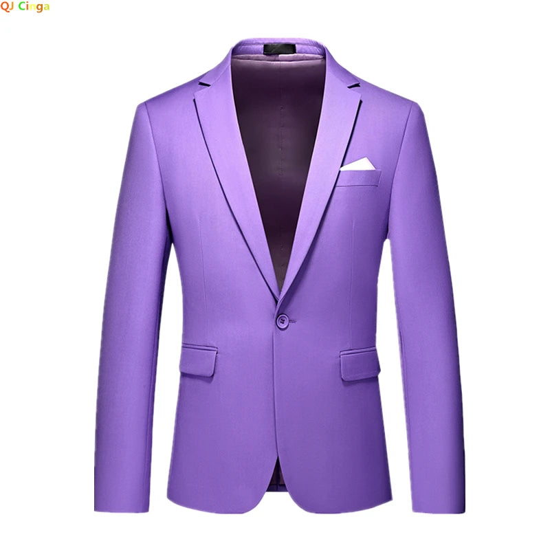 2026 New Men's Blue Suit Jacket, Single Button V-neck Dress Coat, Black Red Men Slim Blazer Spring Autumn Terno Masculino