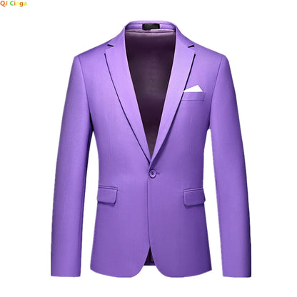 2026 New Men's Blue Suit Jacket, Single Button V-neck Dress Coat, Black Red Men Slim Blazer Spring Autumn Terno Masculino