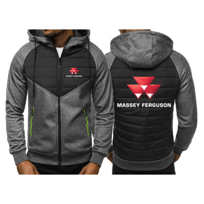 2025 Spring Autumn Men's Massey Ferguson Logo Print Patchwork Hooded Hoodies Slim Comfortable Coat High Street Fashion Jacket
