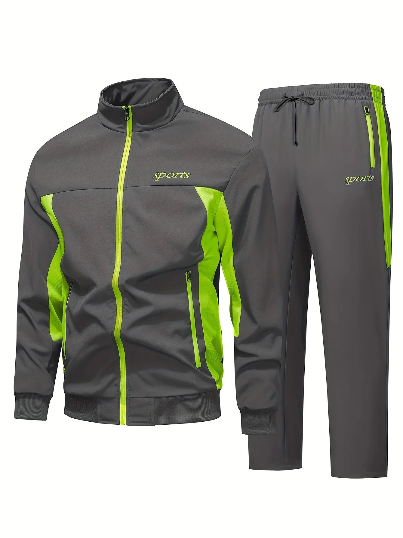 New Men's cycling and running jacket for casual sports wear with a stand-up collar and multi-color design - 2-piece set-2526