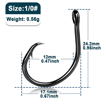 Fishing 5X Circle Hooks Saltwater 25~50Pcs High Carbon Steel Catfish Fishing Hook 5x Strong Wide Gap Non-offset Snapper Marlin