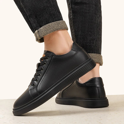 Men's Oxford Leather Casual Shoes Lace-up Non-slip Lightweight Sneakers for Business Anti-skid Sole Mens Dress-Casual Footwear