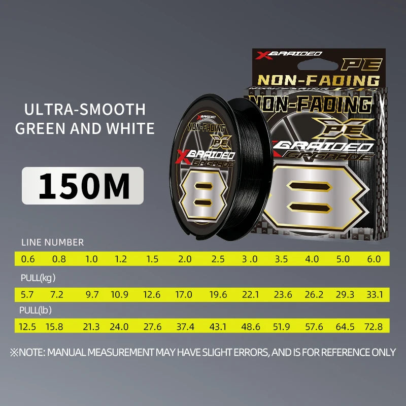 New YGKX Black Never Faded X8 Strands Braided Fishing Line Japanese High Quality 8x Multifilament PE Wire Power Saltwater Line