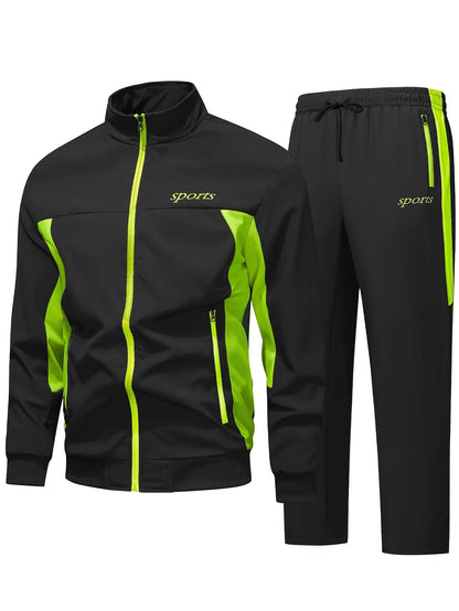 New Men's cycling and running jacket for casual sports wear with a stand-up collar and multi-color design - 2-piece set-2526