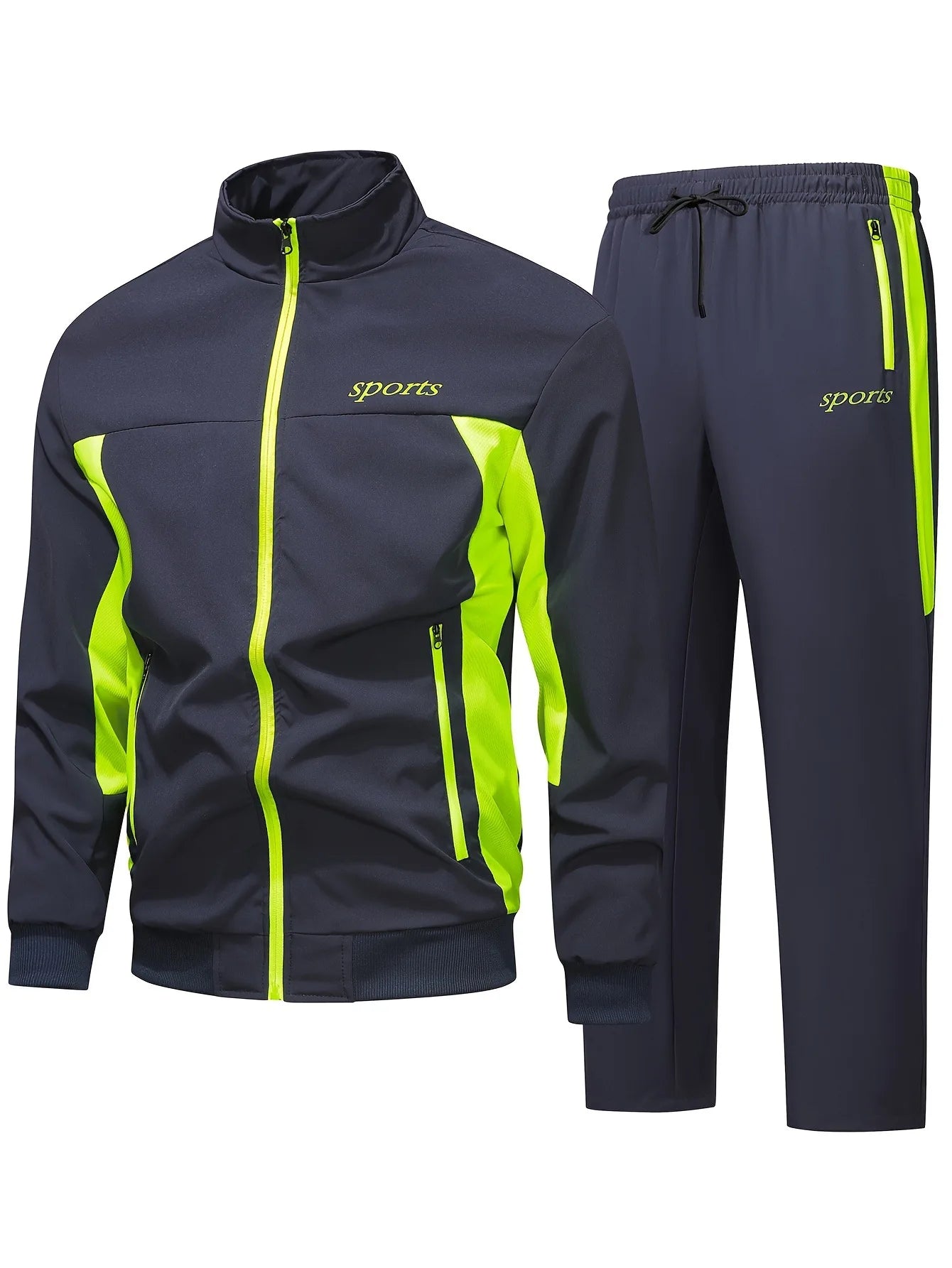 New Men's cycling and running jacket for casual sports wear with a stand-up collar and multi-color design - 2-piece set-2526