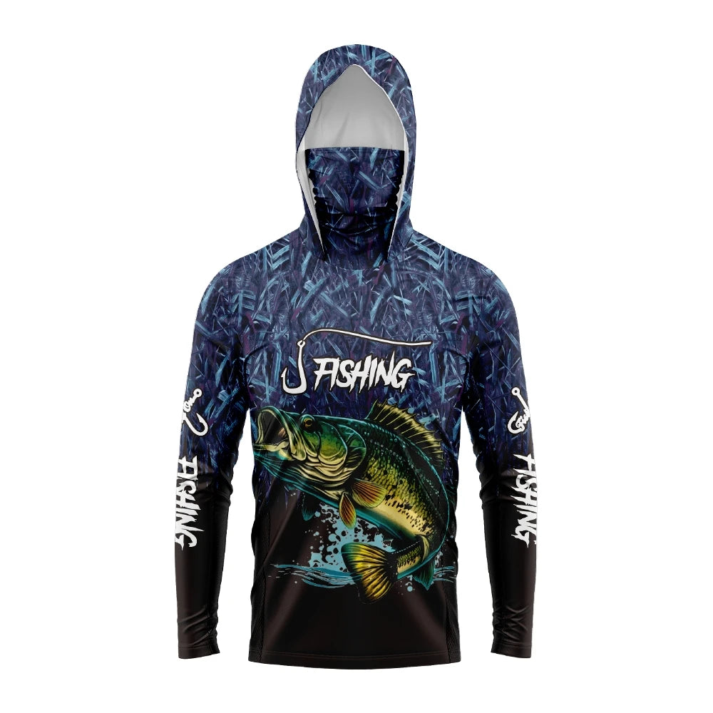MALFC Men Hood Fishing Shirt long sleeve fishing t shirt uv protection Fishing Apparel