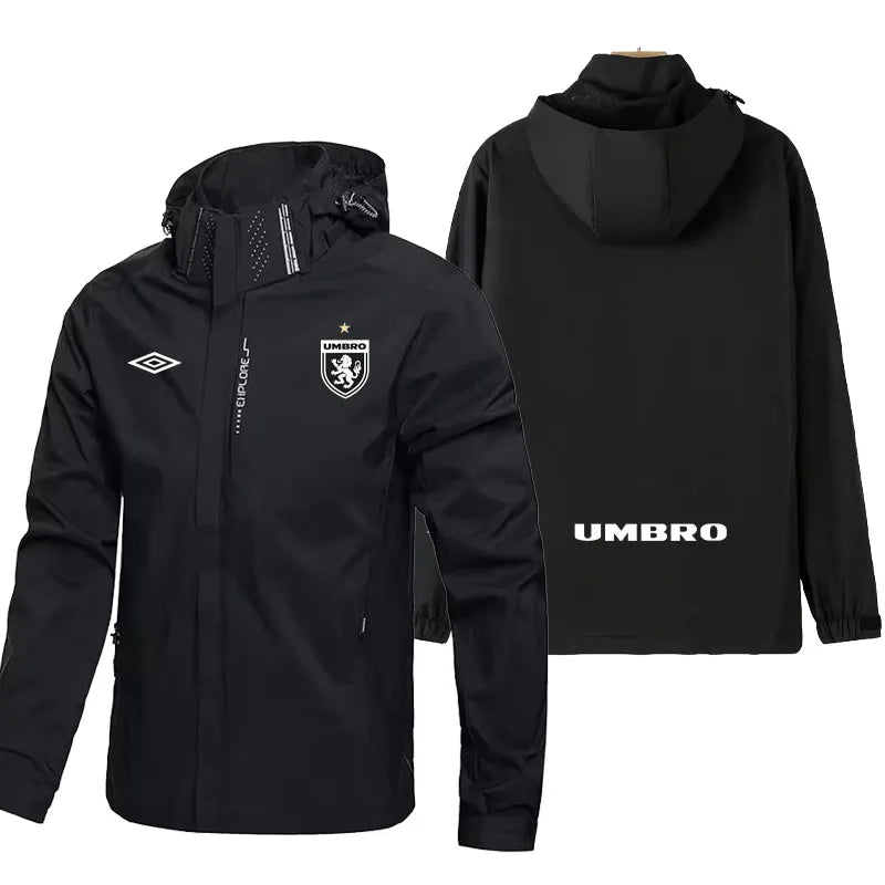 UMBRO LOGO Sporty Windbreaker Men's Spring-Autumn Windproof And Water-Resistant Hooded Jacket For Running, Outdoor Training Coat