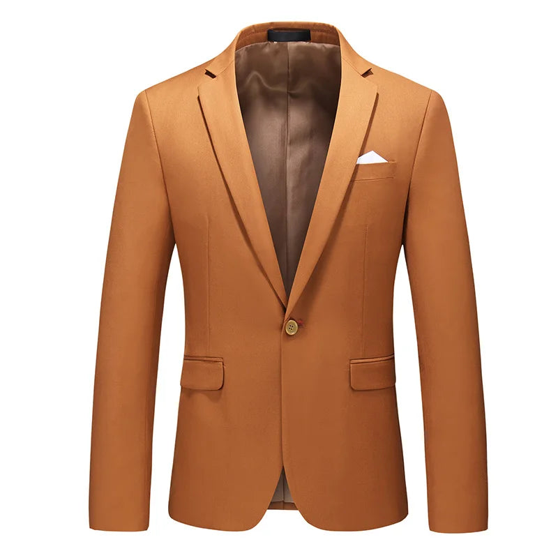 2026 New Men's Blue Suit Jacket, Single Button V-neck Dress Coat, Black Red Men Slim Blazer Spring Autumn Terno Masculino