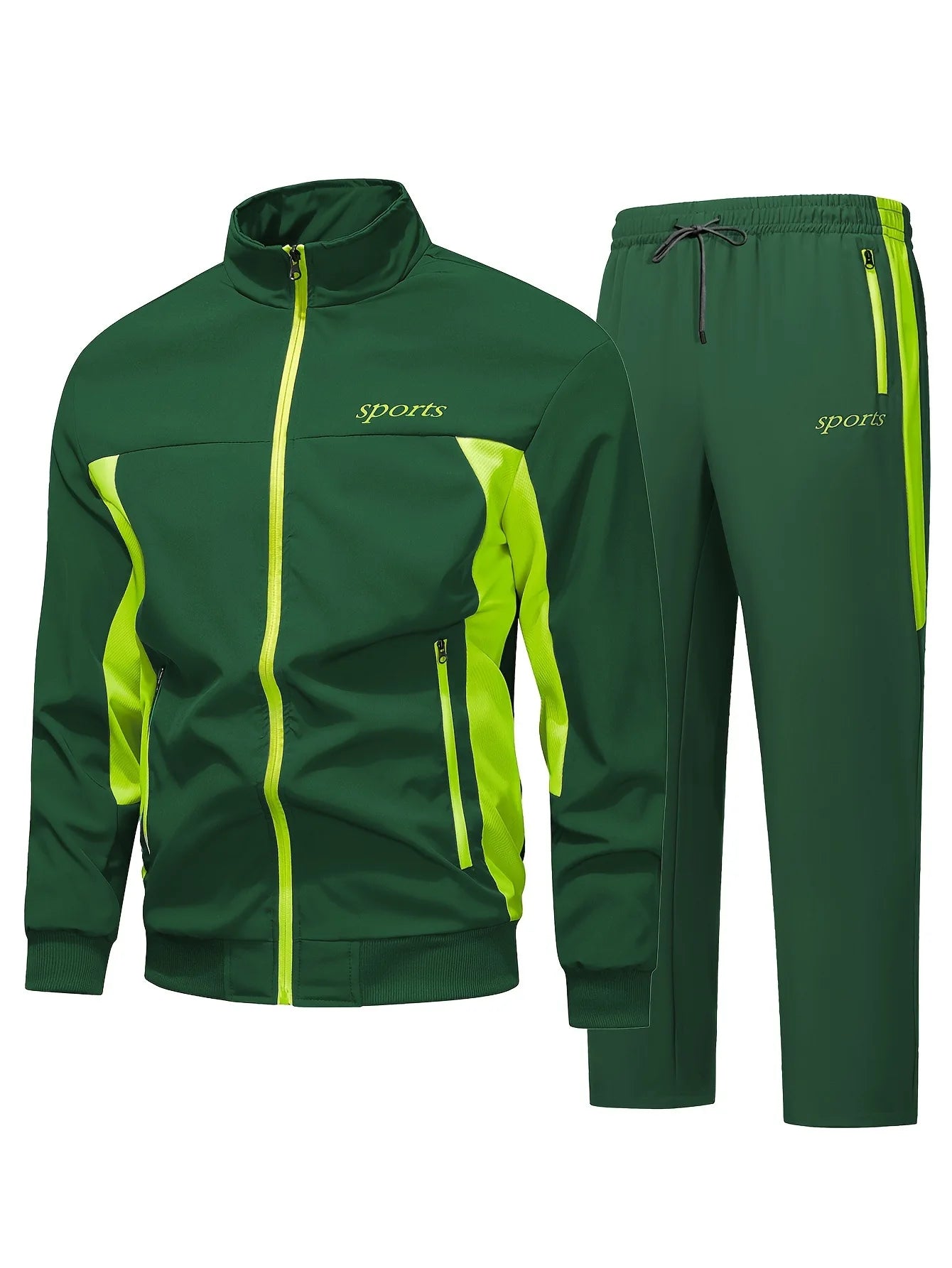 New Men's cycling and running jacket for casual sports wear with a stand-up collar and multi-color design - 2-piece set-2526