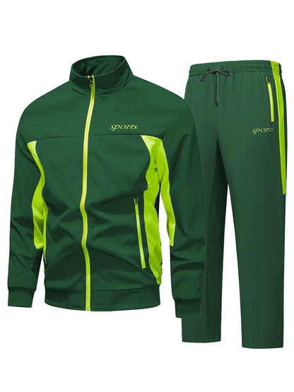 New Men's cycling and running jacket for casual sports wear with a stand-up collar and multi-color design - 2-piece set-2526