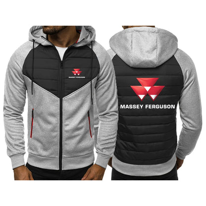 2025 Spring Autumn Men's Massey Ferguson Logo Print Patchwork Hooded Hoodies Slim Comfortable Coat High Street Fashion Jacket
