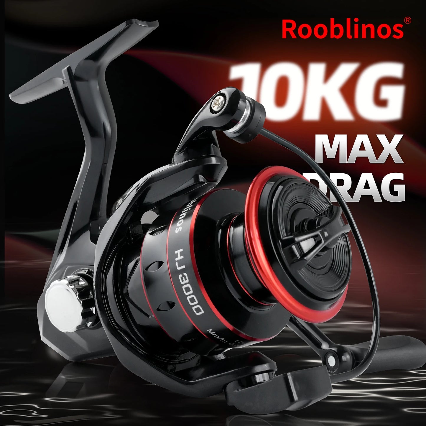 ROOBLINOS HJ1000-7000 Series  Lure Spinning Reels, Metal Spool, 5.2:1 Gear Ratio, 12KG Max Drag Power, Foldable Handle