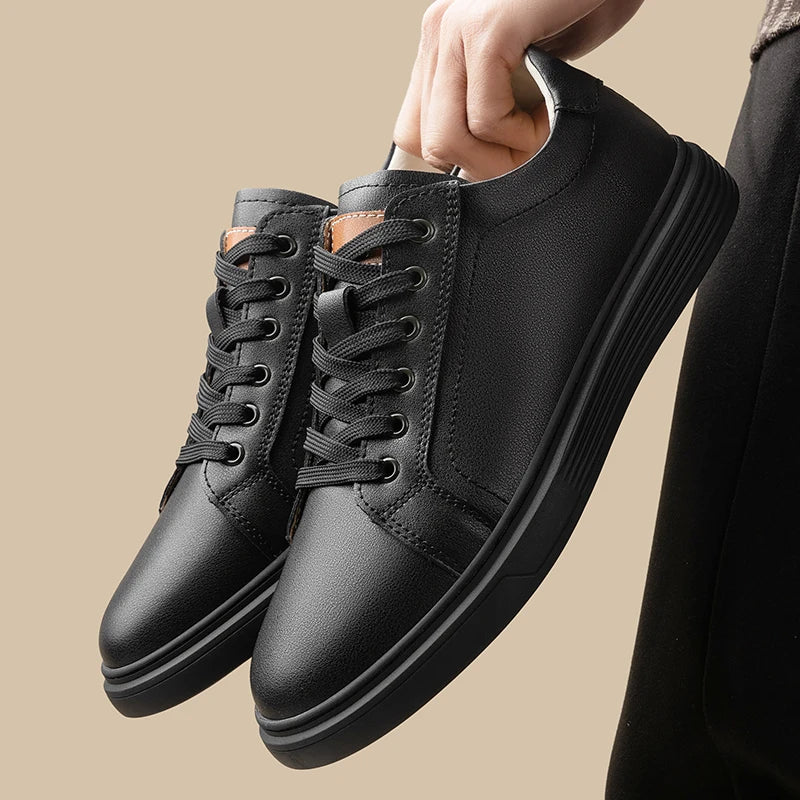 Men's Oxford Leather Casual Shoes Lace-up Non-slip Lightweight Sneakers for Business Anti-skid Sole Mens Dress-Casual Footwear