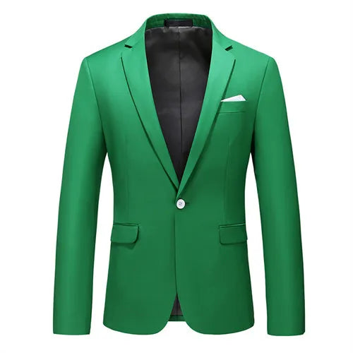 2026 New Men's Blue Suit Jacket, Single Button V-neck Dress Coat, Black Red Men Slim Blazer Spring Autumn Terno Masculino