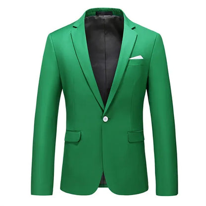 2026 New Men's Blue Suit Jacket, Single Button V-neck Dress Coat, Black Red Men Slim Blazer Spring Autumn Terno Masculino
