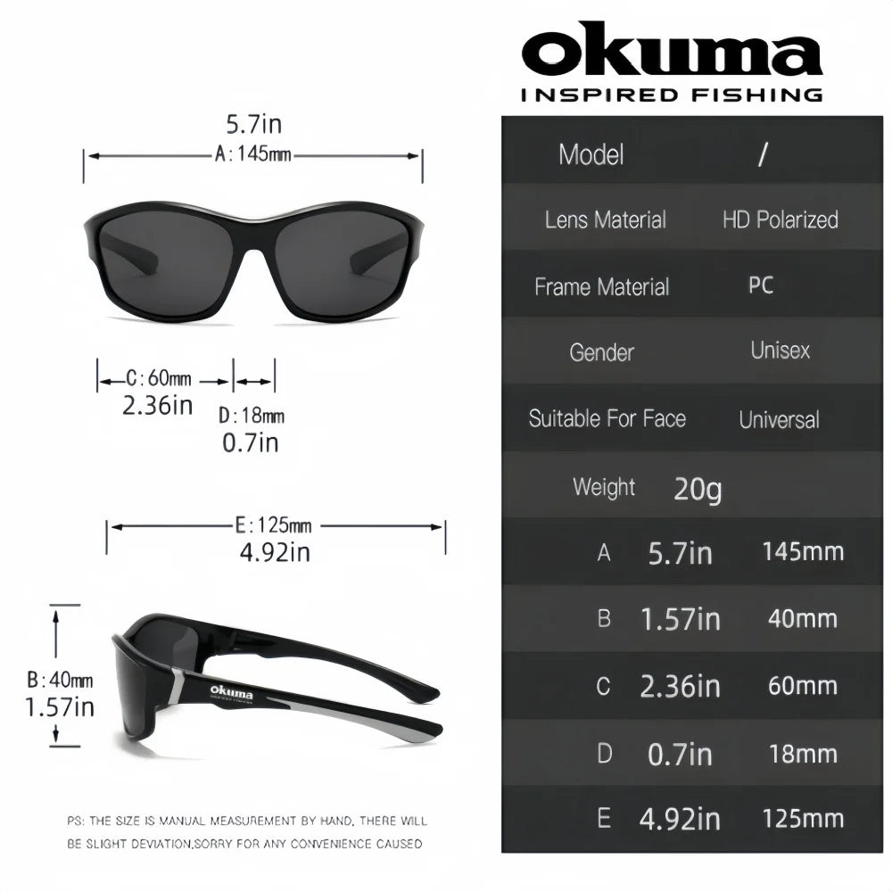 Okuma Fashionable Polarized Glasses, UV400 Anti Stray Light, Suitable for Outdoor Cycling, Driving, Fishing, Etc