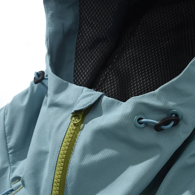 Men's Sport Hooded Jacket Waterproof Windbreaker Outdoor Unisex Hiking Climbing Trekking Multiple Pocket Softshell Hooded Jacket