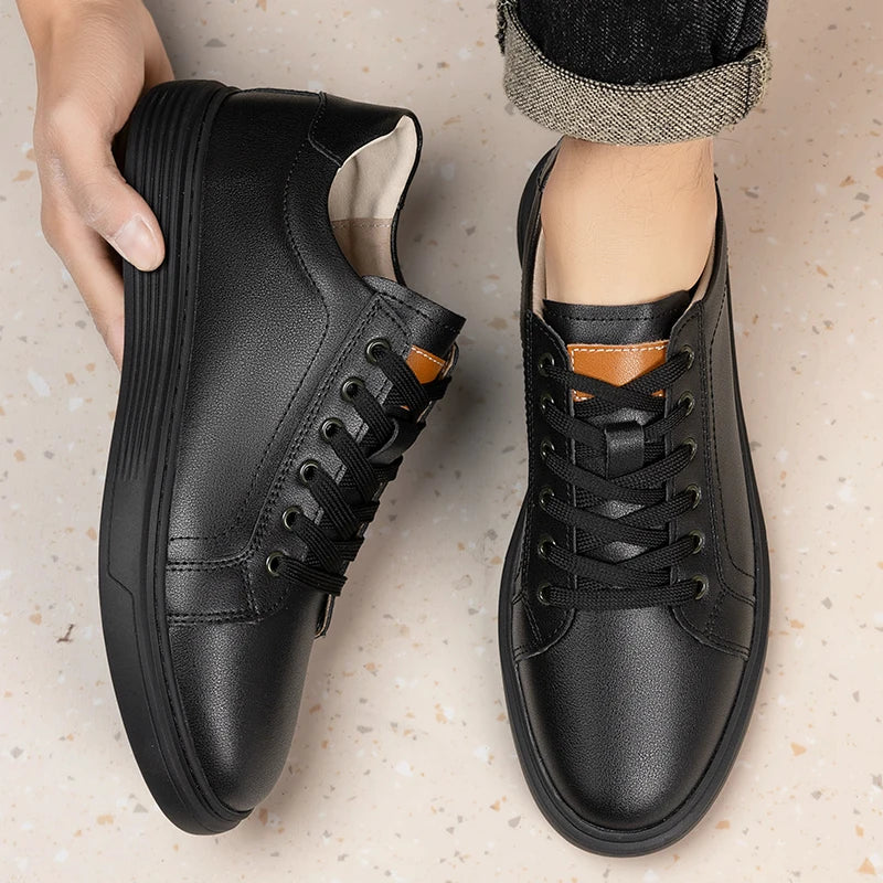 Men's Oxford Leather Casual Shoes Lace-up Non-slip Lightweight Sneakers for Business Anti-skid Sole Mens Dress-Casual Footwear