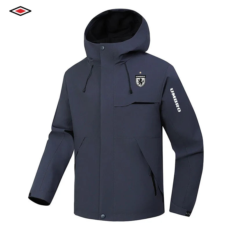 2026 UMBRO Men's Hooded Jacket Four-Season Business Outdoor Windproof And Water-Resistant Coat Hiking Apparel Motorcycle Jacket