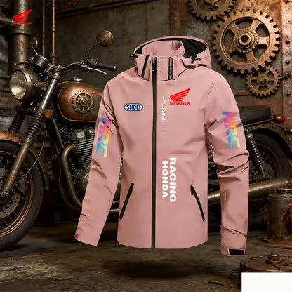 Honda Logo Comfortable Men's Windproof and Rainproof Jacket, Suitable for All Seasons, with a Brim and Solid Color Design. The H